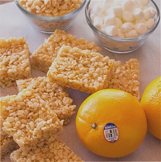 Rice crispy squares with oranges