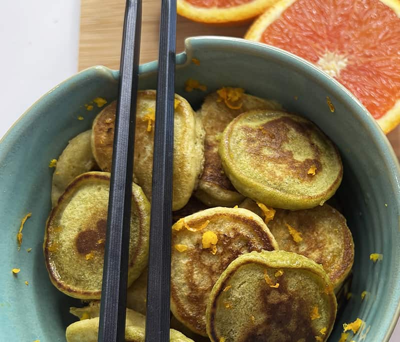 Mini Orange Matcha Pancakes