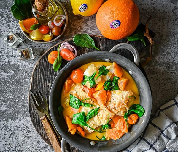 Haddock in Orange Sauce with Tomatoes and Spinach