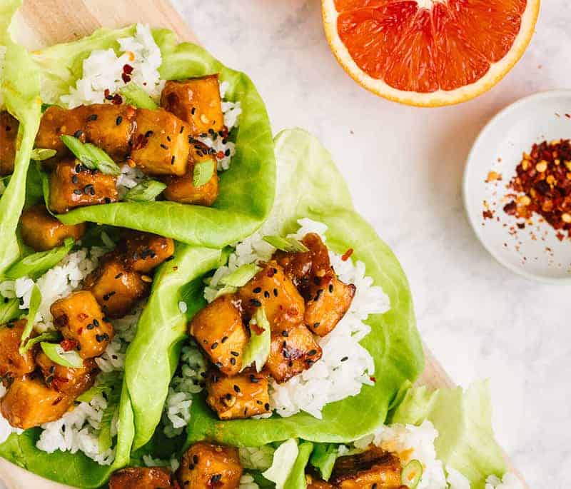 Vegan Orange Tofu Lettuce Wraps